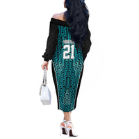 Custom Basketball New Zealand Off The Shoulder Long Sleeve Dress Teal Maori Ta Moko Indigenous LT9 - Polynesian Pride