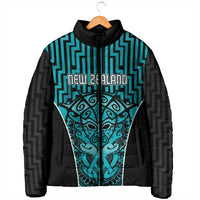 Custom Basketball New Zealand Padded Jacket Teal Maori Ta Moko Indigenous - Polynesian Pride