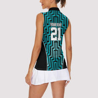 Custom Basketball New Zealand Women Sleeveless Polo Shirt Teal Maori Ta Moko Indigenous LT9 - Polynesian Pride