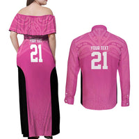 New Zealand Custom Couples Matching Off Shoulder Maxi Dress and Long Sleeve Button Shirt Fire Basketball Maori Tribal Pink LT9 - Polynesian Pride