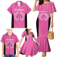New Zealand Custom Family Matching Mermaid Dress and Hawaiian Shirt Fire Basketball Maori Tribal Pink LT9 - Polynesian Pride
