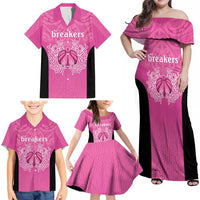 New Zealand Custom Family Matching Off Shoulder Maxi Dress and Hawaiian Shirt Fire Basketball Maori Tribal Pink LT9 - Polynesian Pride