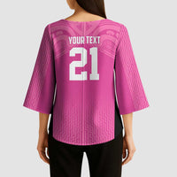 New Zealand Custom Kimono Sleeve Blouse Fire Basketball Maori Tribal Pink - Polynesian Pride