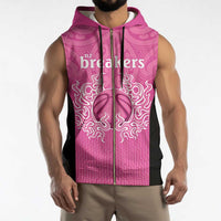 New Zealand Custom Sleeveless Zip Hoodie Fire Basketball Maori Tribal Pink - Polynesian Pride