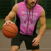 New Zealand Custom Sleeveless Zip Hoodie Fire Basketball Maori Tribal Pink - Polynesian Pride