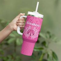 New Zealand Custom Tumbler With Handle Fire Basketball Maori Tribal Pink - Polynesian Pride