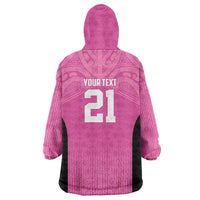 New Zealand Custom Wearable Blanket Hoodie Fire Basketball Maori Tribal Pink LT9 - Polynesian Pride