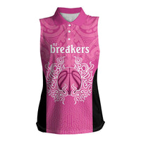 New Zealand Custom Women Sleeveless Polo Shirt Fire Basketball Maori Tribal Pink LT9 Female Pink - Polynesian Pride