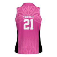 New Zealand Custom Women Sleeveless Polo Shirt Fire Basketball Maori Tribal Pink LT9 - Polynesian Pride