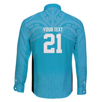 New Zealand Custom Family Matching Puletasi and Hawaiian Shirt Fire Basketball Maori Tribal Sky Blue - Polynesian Pride