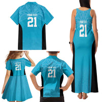 New Zealand Custom Family Matching Tank Maxi Dress and Hawaiian Shirt Fire Basketball Maori Tribal Sky Blue LT9 - Polynesian Pride