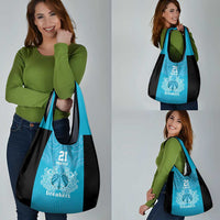 New Zealand Custom Grocery Bag Fire Basketball Maori Tribal Sky Blue - Polynesian Pride