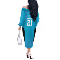 New Zealand Custom Off The Shoulder Long Sleeve Dress Fire Basketball Maori Tribal Sky Blue LT9 - Polynesian Pride