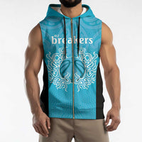 New Zealand Custom Sleeveless Zip Hoodie Fire Basketball Maori Tribal Sky Blue - Polynesian Pride