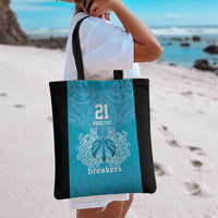 New Zealand Custom Tote Bag Fire Basketball Maori Tribal Sky Blue - Polynesian Pride