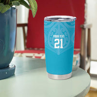 New Zealand Custom Tumbler Cup Fire Basketball Maori Tribal Sky Blue - Polynesian Pride
