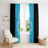 New Zealand Custom Window Curtain Fire Basketball Maori Tribal Sky Blue - Polynesian Pride