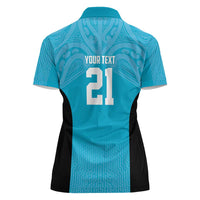 New Zealand Custom Women Polo Shirt Fire Basketball Maori Tribal Sky Blue LT9 - Polynesian Pride