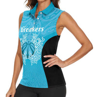 New Zealand Custom Women Sleeveless Polo Shirt Fire Basketball Maori Tribal Sky Blue LT9 - Polynesian Pride