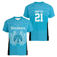 New Zealand Custom Women V-Neck T-Shirt Fire Basketball Maori Tribal Sky Blue LT9 - Polynesian Pride