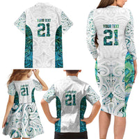 Custom New Zealand Aotearoa Family Matching Long Sleeve Bodycon Dress and Hawaiian Shirt Green Maori Paua Shell Indigenous LT9 - Polynesian Pride