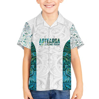 Custom New Zealand Aotearoa Family Matching Off The Shoulder Long Sleeve Dress and Hawaiian Shirt Green Maori Paua Shell Indigenous - Polynesian Pride