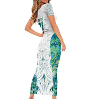 Custom New Zealand Aotearoa Family Matching Short Sleeve Bodycon Dress and Hawaiian Shirt Green Maori Paua Shell Indigenous LT9 - Polynesian Pride
