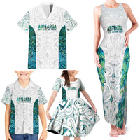 Custom New Zealand Aotearoa Family Matching Tank Maxi Dress and Hawaiian Shirt Green Maori Paua Shell Indigenous LT9 - Polynesian Pride