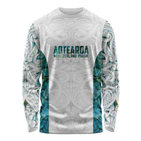 Custom New Zealand Aotearoa Long Sleeve Shirt Green Maori Paua Shell Indigenous - Polynesian Pride