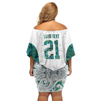 Custom New Zealand Aotearoa Off Shoulder Short Dress Green Maori Paua Shell Indigenous - Polynesian Pride