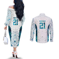 Custom New Zealand Aotearoa Couples Matching Off The Shoulder Long Sleeve Dress and Long Sleeve Button Shirt Maori Paua Shell Indigenous - Polynesian Pride
