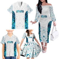 Custom New Zealand Aotearoa Family Matching Off The Shoulder Long Sleeve Dress and Hawaiian Shirt Maori Paua Shell Indigenous LT9 - Polynesian Pride