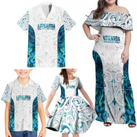 Custom New Zealand Aotearoa Family Matching Off Shoulder Maxi Dress and Hawaiian Shirt Maori Paua Shell Indigenous LT9 - Polynesian Pride