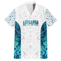Custom New Zealand Aotearoa Family Matching Puletasi and Hawaiian Shirt Maori Paua Shell Indigenous LT9 Dad's Shirt - Short Sleeve Blue - Polynesian Pride