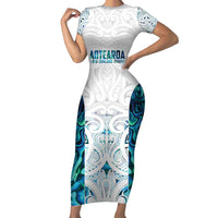 Custom New Zealand Aotearoa Family Matching Short Sleeve Bodycon Dress and Hawaiian Shirt Maori Paua Shell Indigenous LT9 Mom's Dress Blue - Polynesian Pride