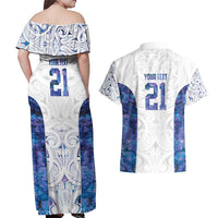 Custom New Zealand Aotearoa Couples Matching Off Shoulder Maxi Dress and Hawaiian Shirt Purple Maori Paua Shell Indigenous LT9 - Polynesian Pride