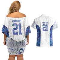 Custom New Zealand Aotearoa Couples Matching Off Shoulder Short Dress and Hawaiian Shirt Purple Maori Paua Shell Indigenous LT9 - Polynesian Pride
