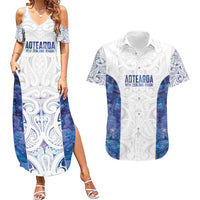 Custom New Zealand Aotearoa Couples Matching Summer Maxi Dress and Hawaiian Shirt Purple Maori Paua Shell Indigenous LT9 Purple - Polynesian Pride
