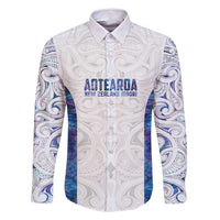 Custom New Zealand Aotearoa Family Matching Summer Maxi Dress and Hawaiian Shirt Purple Maori Paua Shell Indigenous LT9 Dad's Shirt - Long Sleeve Purple - Polynesian Pride