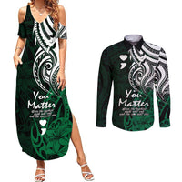 Your Matter Suicide Prevention Couples Matching Summer Maxi Dress and Long Sleeve Button Shirts Green Polynesian Tribal LT9 Green - Polynesian Pride