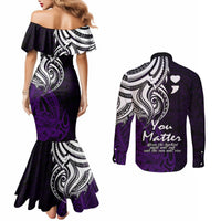 Your Matter Suicide Prevention Couples Matching Mermaid Dress and Long Sleeve Button Shirts Purple Polynesian Tribal LT9 - Polynesian Pride