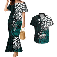 Your Matter Suicide Prevention Couples Matching Mermaid Dress and Hawaiian Shirt Turqoise Polynesian Tribal LT9 Turquoise - Polynesian Pride
