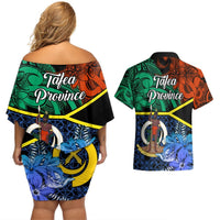 Tafea Day Couples Matching Off Shoulder Short Dress and Hawaiian Shirt Vanuatu Sand Drawing With Polynesian Pattern LT9 - Polynesian Pride