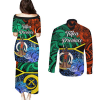tafea-day-couples-matching-puletasi-dress-and-long-sleeve-button-shirts-vanuatu-sand-drawing-with-polynesian-pattern