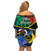 Tafea Day Off Shoulder Short Dress Vanuatu Sand Drawing With Polynesian Pattern LT9 - Polynesian Pride