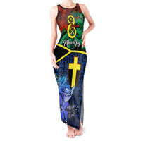 Tafea Day Tank Maxi Dress Vanuatu Sand Drawing With Polynesian Pattern LT9 Women Blue - Polynesian Pride
