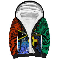 Personalised Tafea Day Sherpa Hoodie Vanuatu Sand Drawing With Polynesian Pattern LT9 Unisex Blue - Polynesian Pride