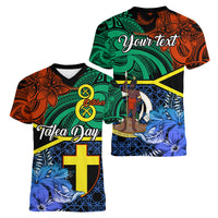 personalised-tafea-day-women-v-neck-t-shirt-vanuatu-sand-drawing-with-polynesian-pattern