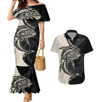 Personalised Polynesia Fishing Couples Matching Mermaid Dress and Hawaiian Shirt With Maori Hei Matau Fish Hook Gold Art LT9 Gold - Polynesian Pride