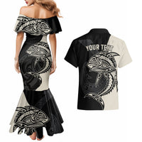 Personalised Polynesia Fishing Couples Matching Mermaid Dress and Hawaiian Shirt With Maori Hei Matau Fish Hook Gold Art LT9 - Polynesian Pride